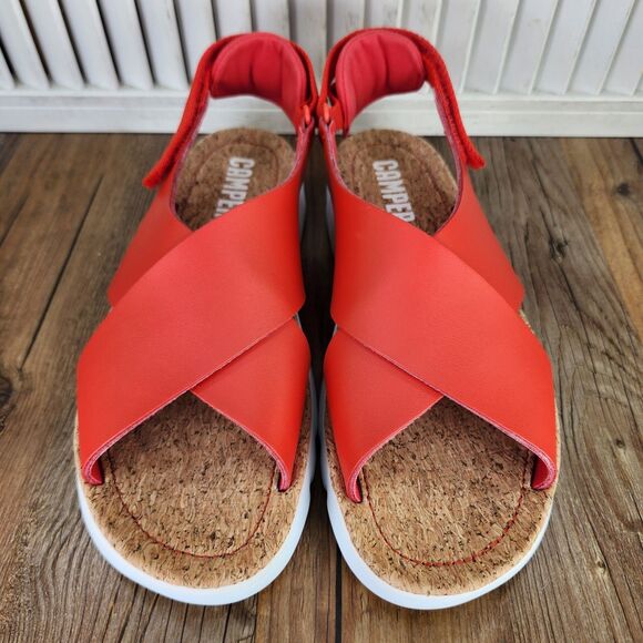 Camper Oruga Womens Size 9 Red Leather Cross Strap Designer Cork Sandals EU 40 - Picture 8 of 9